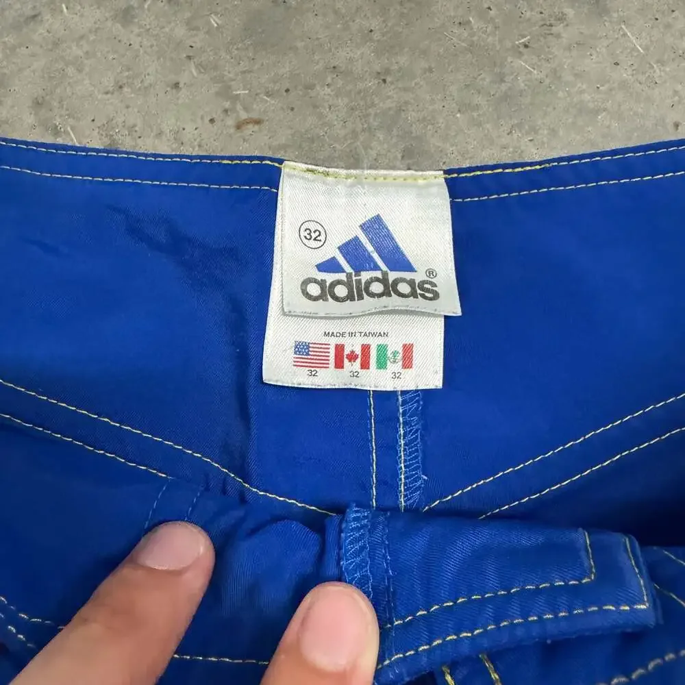 Vintage Adidas Y2K Blue and Yellow Board Shorts Size 32